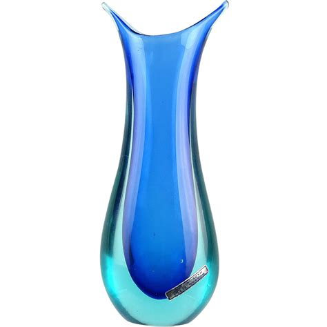 Cenedese Murano Sommerso Light Blue Cobalt Italian Art Glass Flower Vase Chairish