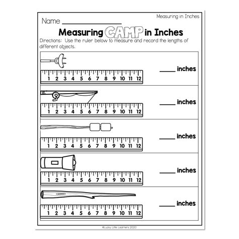 2nd Grade Math Worksheets Measurement Measuring In Inches Measuring Camp In Inches Lucky