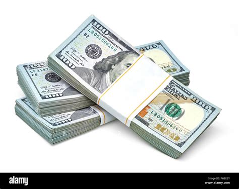 New Design Us Dollar Bills Bundles Stack On White Background Including