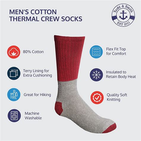 12 Pk Yacht And Smith Mens Cotton Thermal Crew Socks Cold Weather Boot Sock 8 12 Ebay