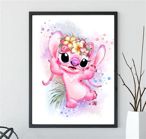 Pink Stitch Angel Lilo And Stitch Watercolor Art Print Etsy In 2021