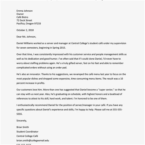 Writing A College Recommendation Letter Template Business Format