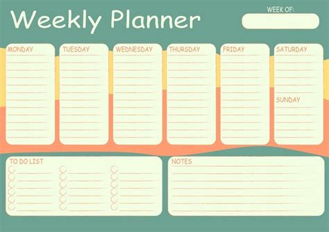 Printable Color Weekly Planner Иллюстрации