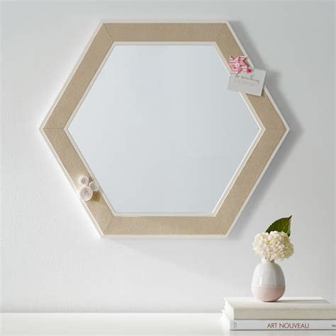 hexagon pinboard framed decorative mirror pottery barn teen