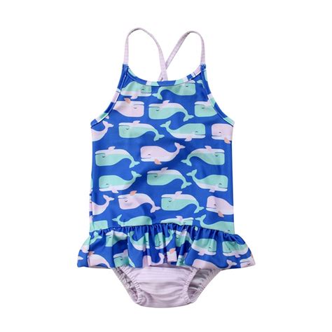 Summer Kids Girls Blue Bikini Baby Girls Tutu One Piece Swimwear Whale