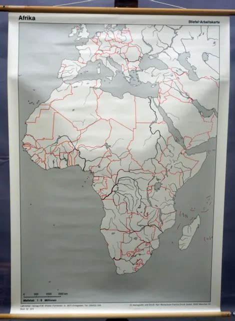 Vintage Rollable Map Africa Black And White Poster Wall Chart 21599