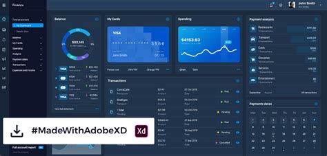Share finance metrics with ease. Dark Finance Dashboard template - XDGuru.com