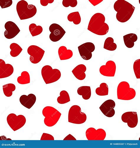 Red Hearts Seamless Pattern Random Scattered Hearts Background Love