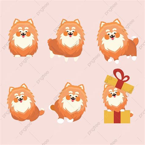 Gambar Karakter Kartun Anjing Pomeranian Berpose Di Latar Belakang