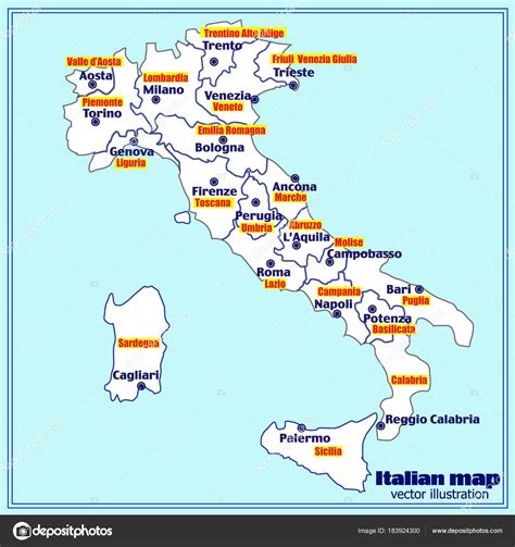 Mapa De Italia Con Las Regiones Italianas Vector De — Archivo