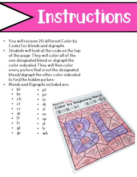 Color By Code Blends And Digraphs Activty And Worksheets Big Ideas