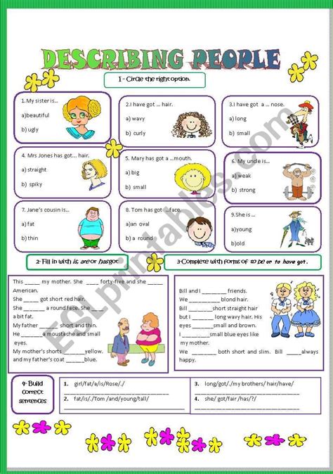 Physical Descriptiondescribing People 2 English Worksheets For