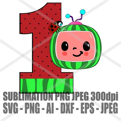 Cocomelon 1st Birthday Design Watermelon Svg Jpeg Png Ai Dxf Eps 300dp