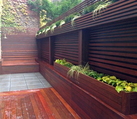 Nyc Terrace Wood Fence Deck Patio Privacy Ipe Bluestone Planter