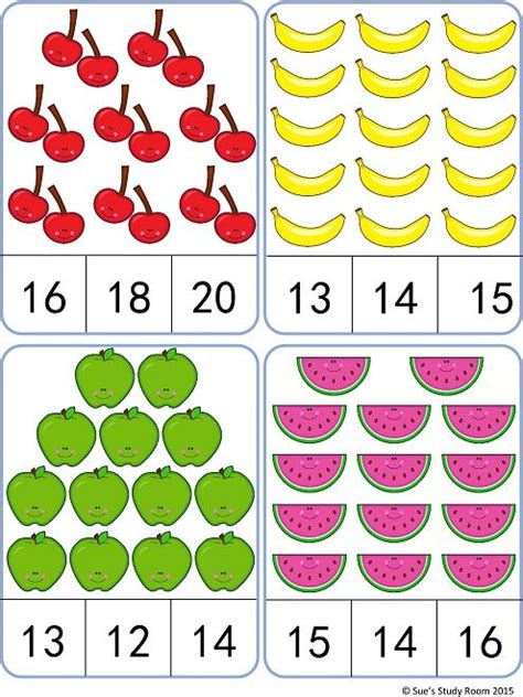 Fruit Count And Clip Cards Numbers 1 20 Lesideeën Werkjes Activiteiten