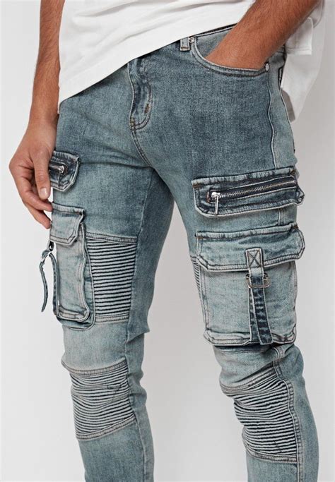 Ribbed Cargo Strap Jeans Stonewash Blue In 2021 Ribbed Jeans Strap