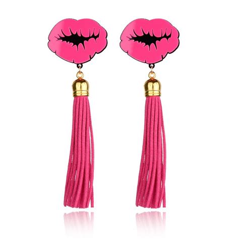 2016 New Fashion Punk Pink Lips Exaggerated Female Sexy Hip Hop Dangle