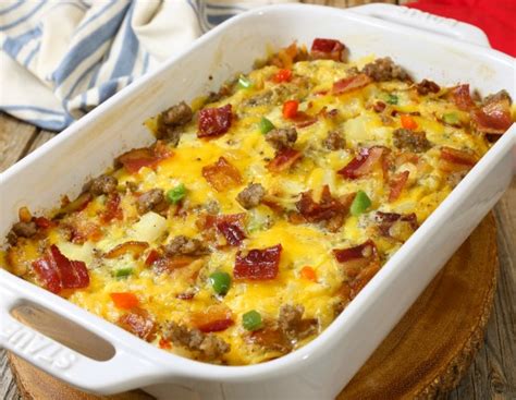 Bacon And Sausage Egg Bake Breakfast Casserole Recipe With Bacon And