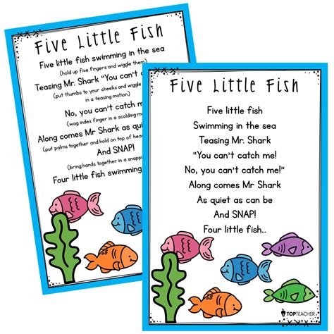 Five Little Fish Rhyme Poster Top Teacher