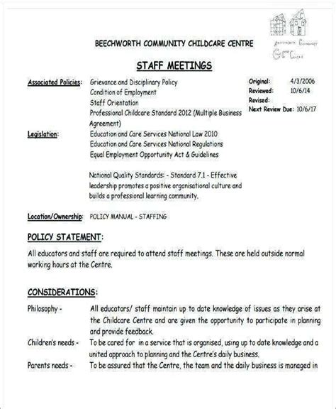 Staff Meeting Agenda Template Childcare Cards Design Templates