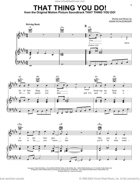 That Thing You Do Sheet Music For Voice Piano Or Guitar Pdf