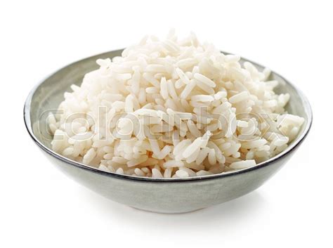 Bowl Of Boiled Long Grain Rice Isolated Stock Image Colourbox