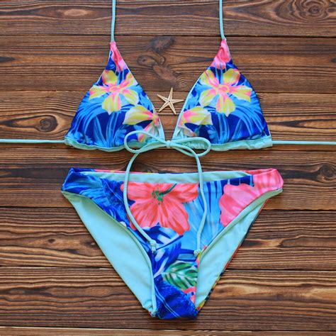 women bikini set 2017 new flower print swimsuit sexy swimming suit for women summer beachwear