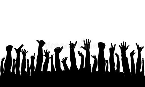 Raised Hands Of Crowd Of People Silhouettes Vector Illustration Stock