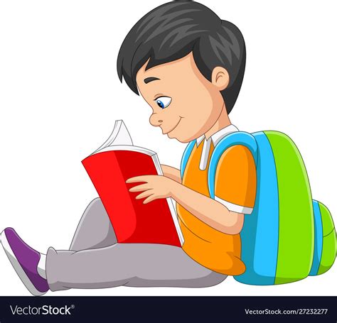 Cartoon Little Boy Reading A Book Royalty Free Vector Image