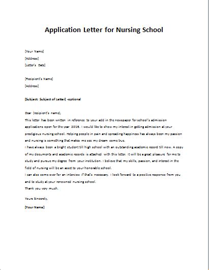 Application Letter For Nursing School
