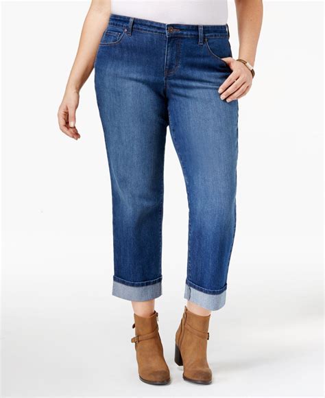 lyst style and co plus size riverside wash cuffed capri jeans in blue