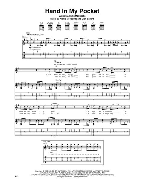 Hand In My Pocket Sheet Music Alanis Morissette Guitar Tab