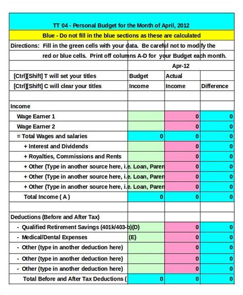 Free Personal Budget Template 7 Free Excel Pdf