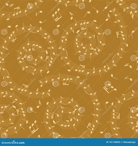 Golden Vector Background With Spiral Seamless Music Pattern Stock