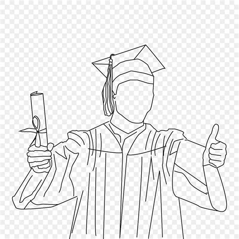 Very Cheerful Boy Holding Graduation Paper Line Art Drawing Boy