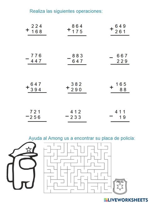 Ejercicio Online De Sumas Y Restas Para De Primaria Th Grade Math