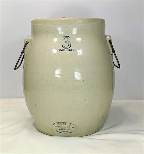 Vintage Medalta Pottery 3 Imperial Gallon Butter Churn Stoneware Crock With Lid And Handles