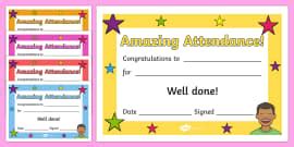 Full Attendance Award Certificate Percent Attendance Award