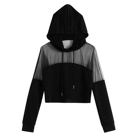 Buy Feitong Sweatshirt Mesh Cropped Hoodies Women