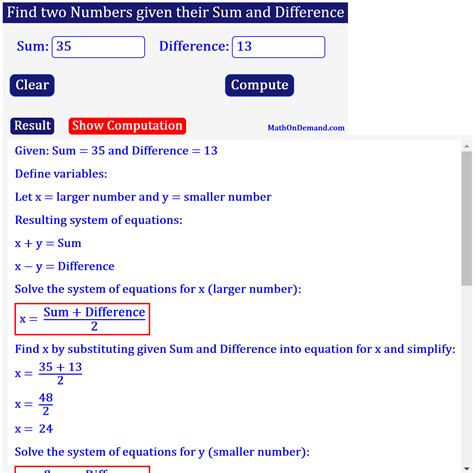 Find Two Numbers Given Their Sum And Difference