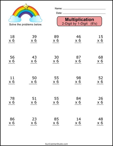 Multiplication Worksheets 2 Digit By 1 Digit Math Drills Diy
