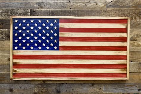 Rustic Wood American Flags Br