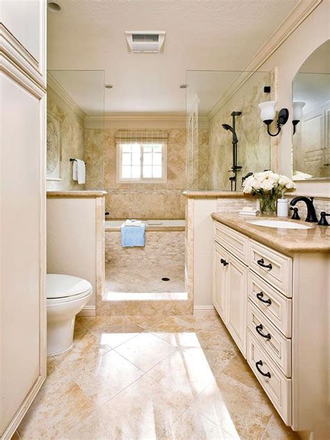 Long horizontal lines, that bathroom wall tile designs create, help make bathroom interior look longer. Bathroom Decorating and Design Ideas | Bathroom layout plans, Bathroom remodel master, Small ...