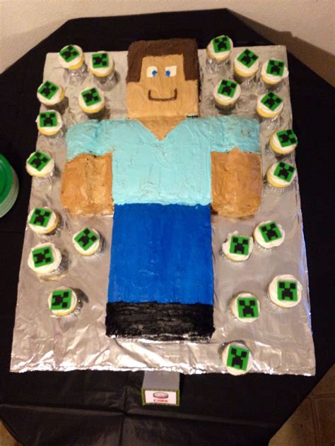 Minecraft Steve Cake And Creeper Cupcakes Minecraft Steve Cake