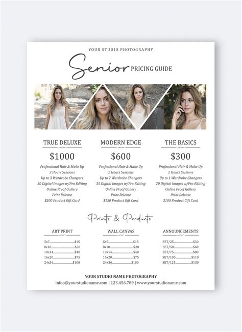 Senior Photography Pricing Guide Template Price Guide List Senior