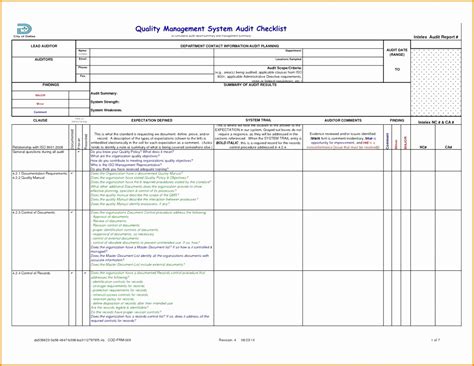 Iso 9001 Audit Checklist Excel Xls Template Glendale Community