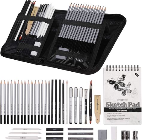 40 Piece Pencil Drawing Set With Case And Sketch Book