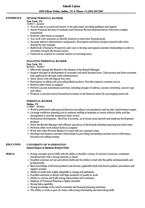It's a professional summary of your work history, education, and skills. personal banker resume samples