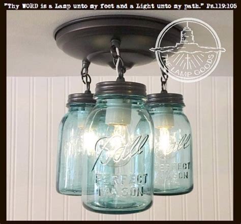 Vintage Blue Mason Jar Ceiling Lighting Fixture Trio With Images