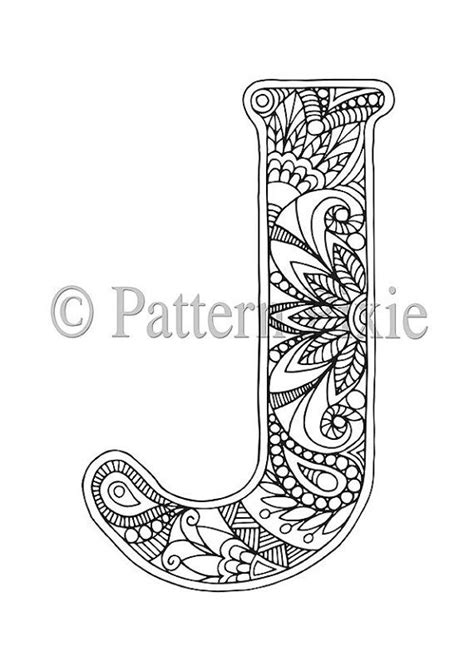 Adult Colouring Page Alphabet Letter "J"  alphabet and fonts